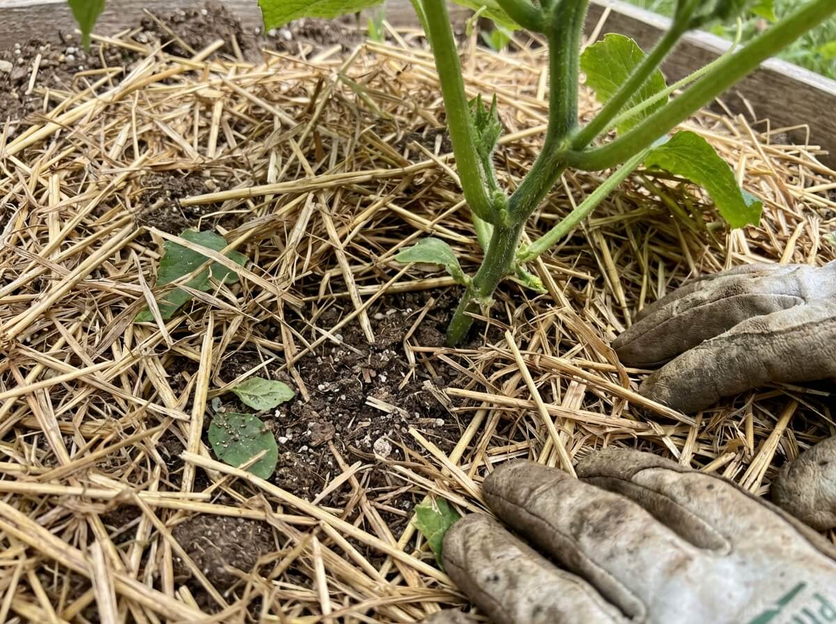 Mulčování okurek slámou pro prevenci plísní
