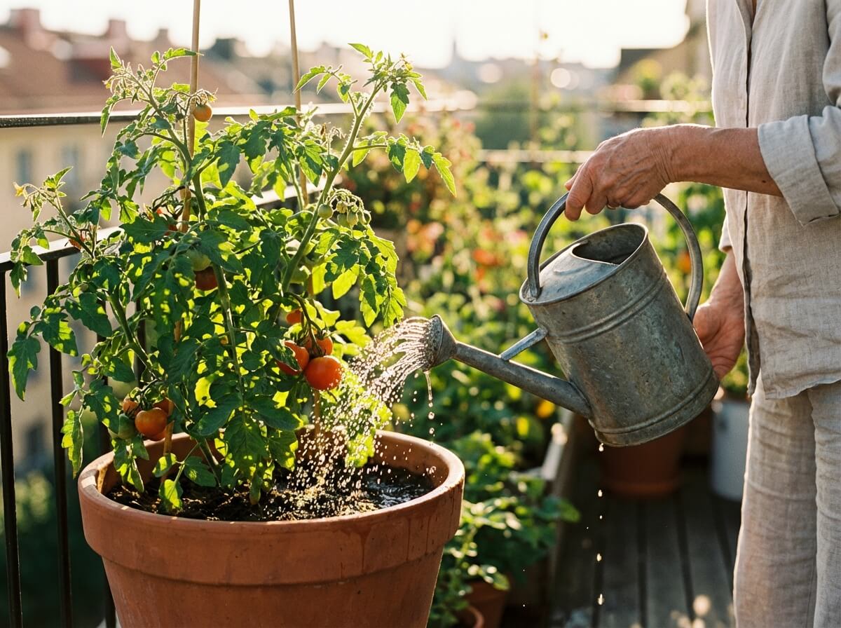 Správné zalévání rajčat v terakotové nádobě