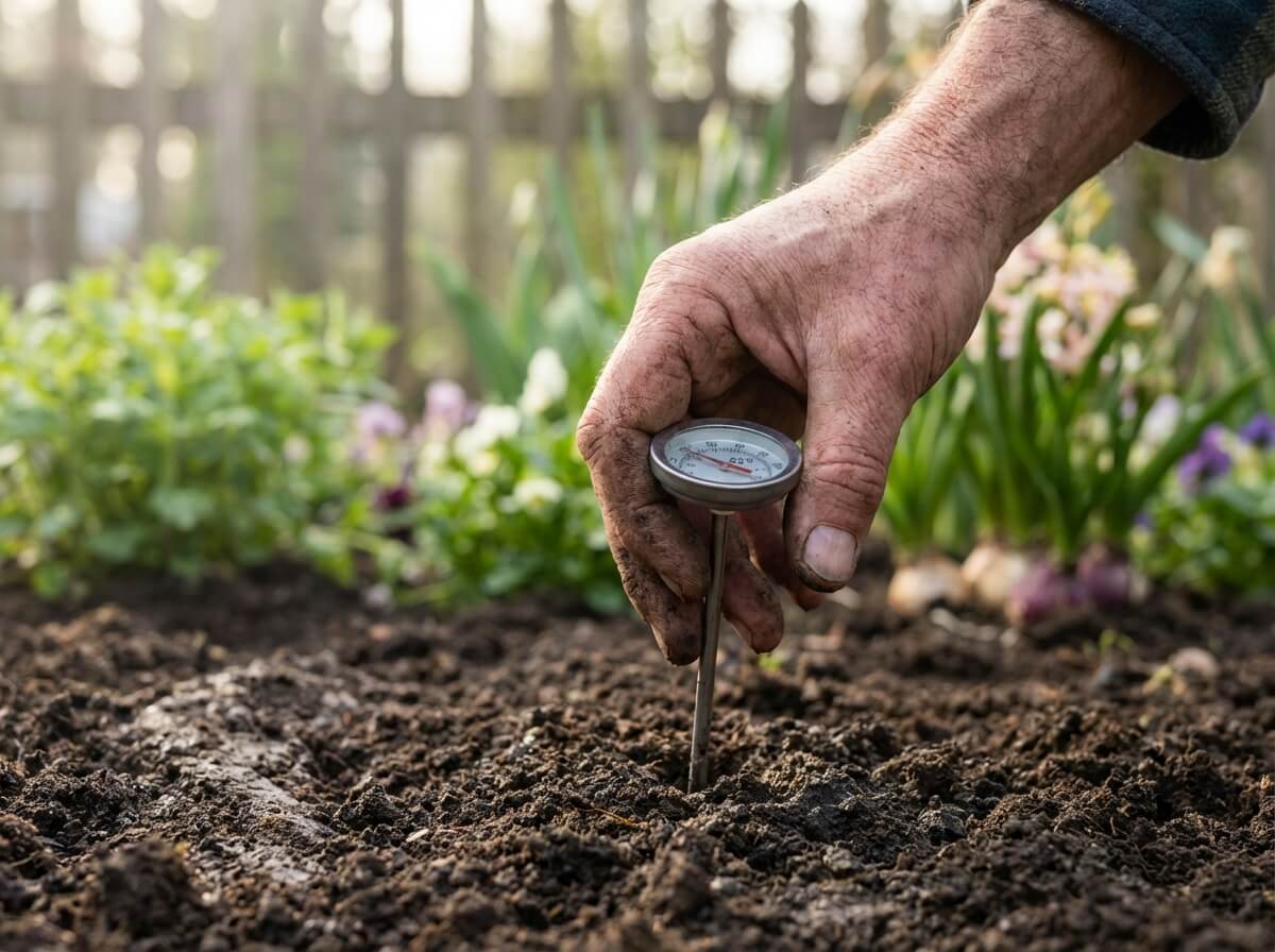 Měření teploty půdy před sázením brambor